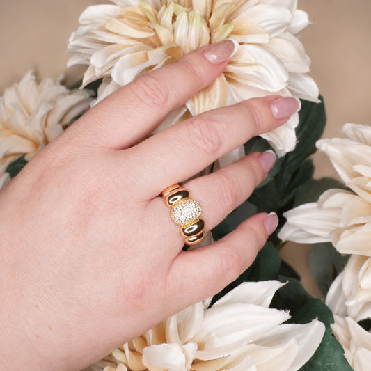 Anillo Domo con Pavé de Zirconias | Plata 925 Chapado en Oro 14K