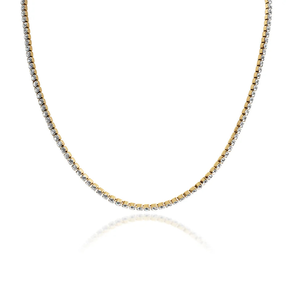 Cadena Tennis con Zirconias – Mujer | Acero Inoxidable | Chapado Oro 18K | 3mm | Ajustable