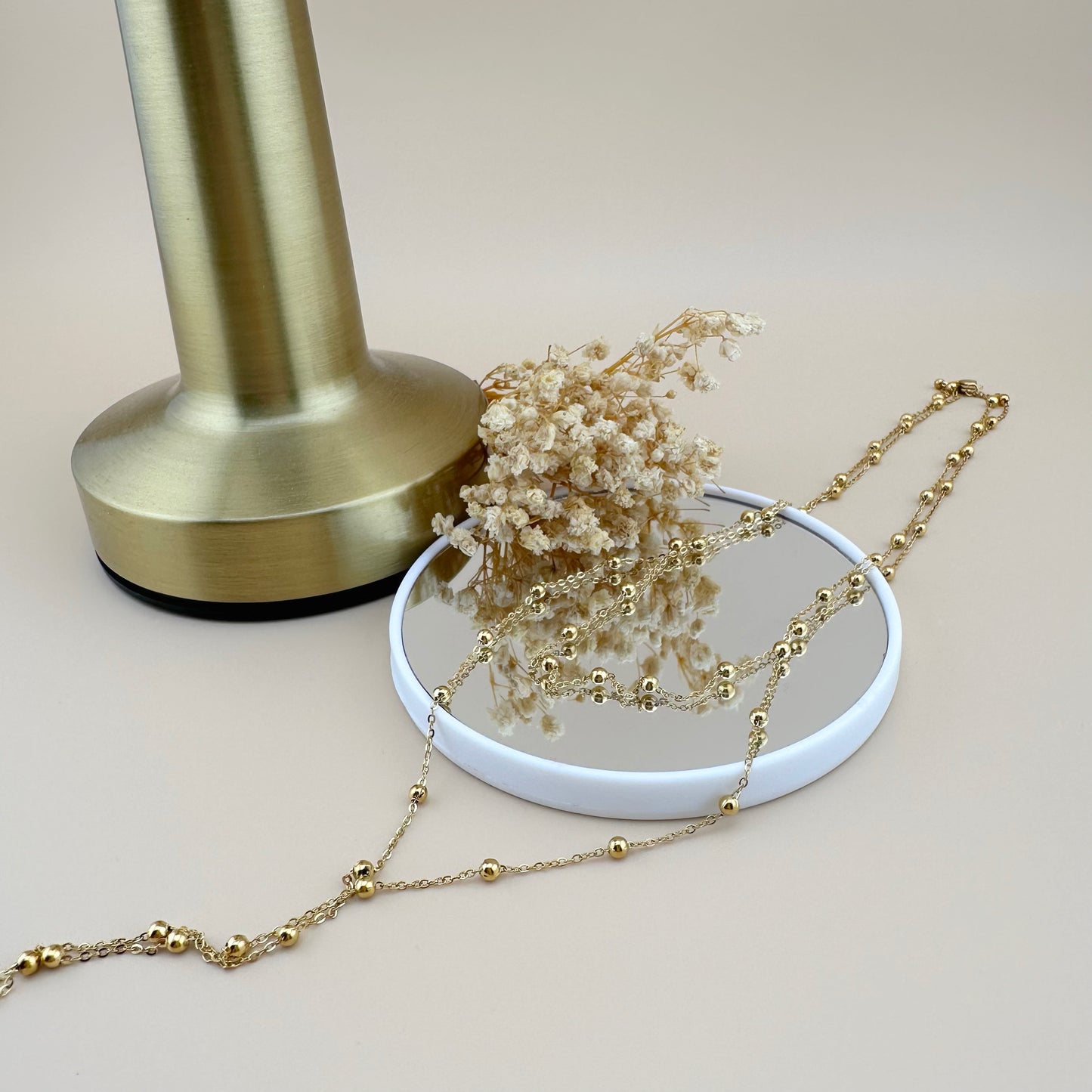 Collar Lariat en Capas – Mujer | Acero Inoxidable | Chapado Oro 18K | Ajustable | Con Caída