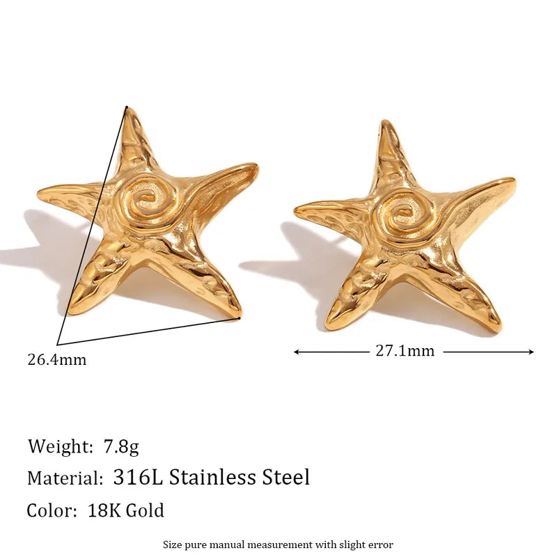 Pendientes Estrella de Mar Dorada | Acero Inoxidable Chapado en Oro 18K