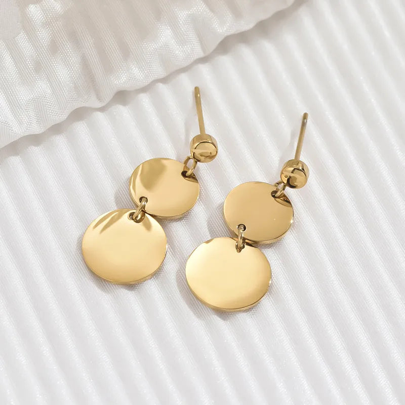 Pendientes Redondos Colgantes – Mujer | Acero Inoxidable | Chapado Oro 14K