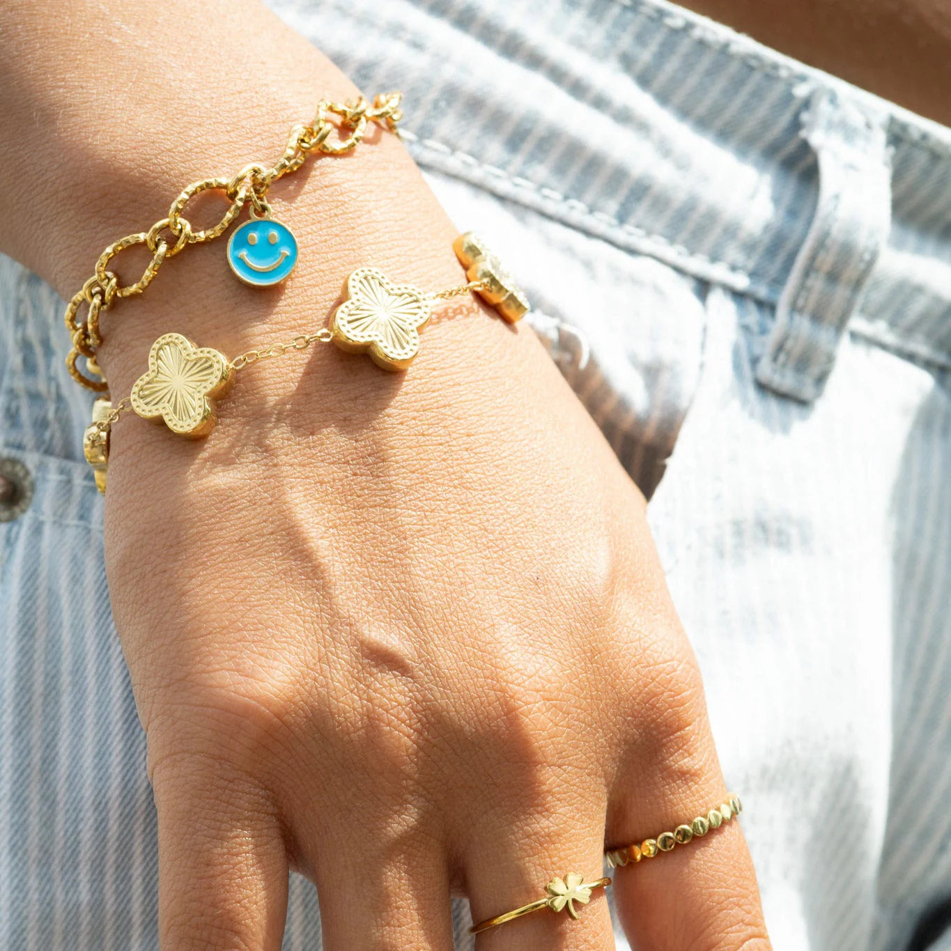 Pulsera Dorada de Trébol de la Suerte Mujer – Acero Inoxidable | Chapado Oro 18K | Ajustable