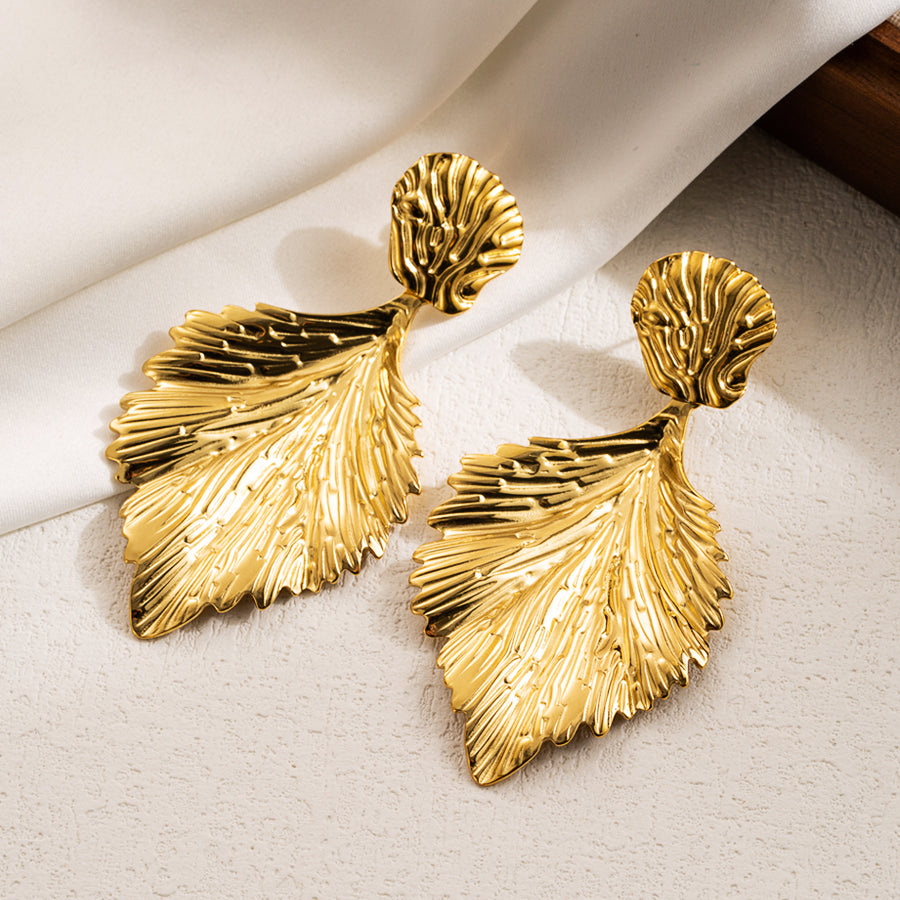 Pendientes Hoja Texturizada | Acero Inoxidable Chapado en Oro 18K