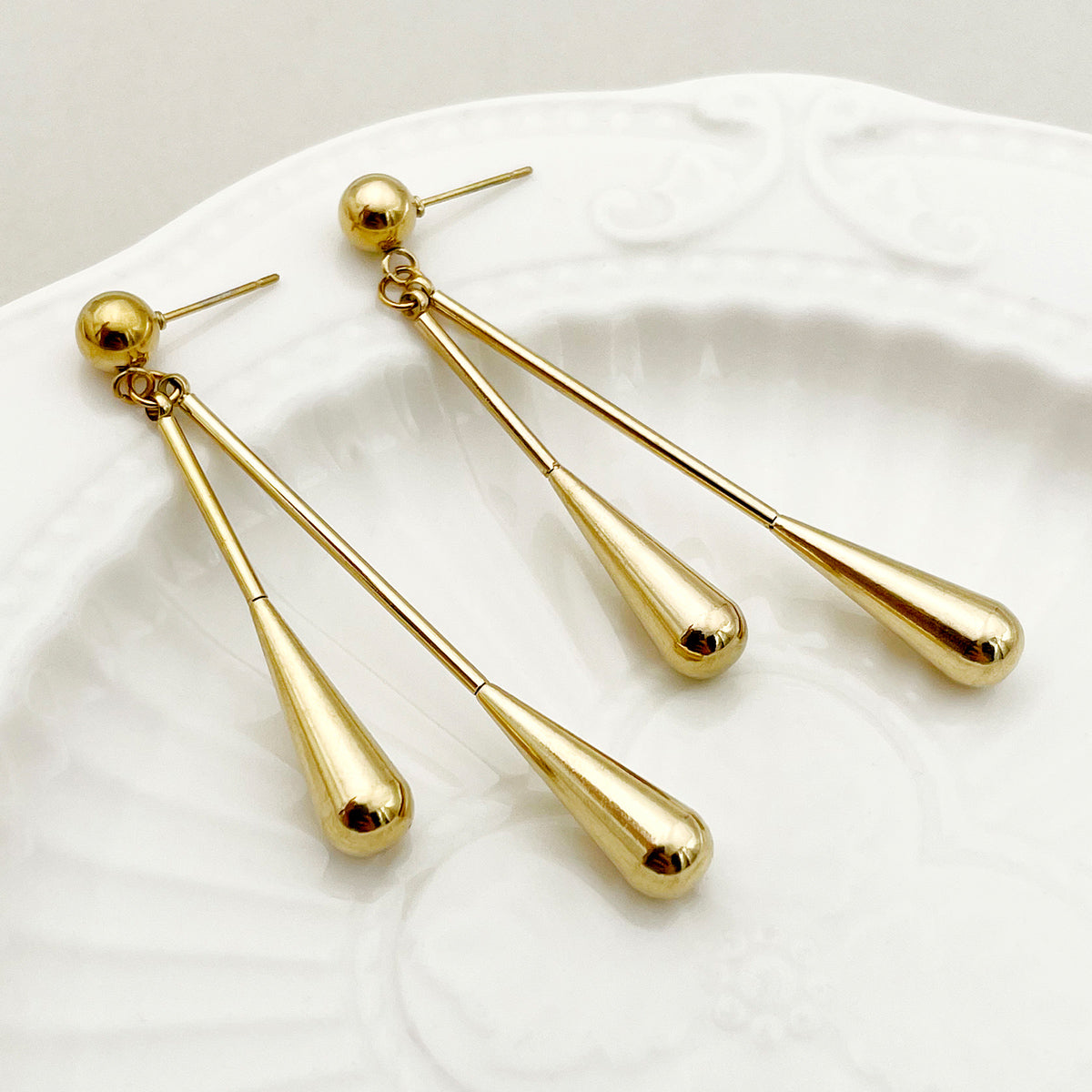Pendientes Lágrima Colgante | Acero Inoxidable Chapado en oro 14K