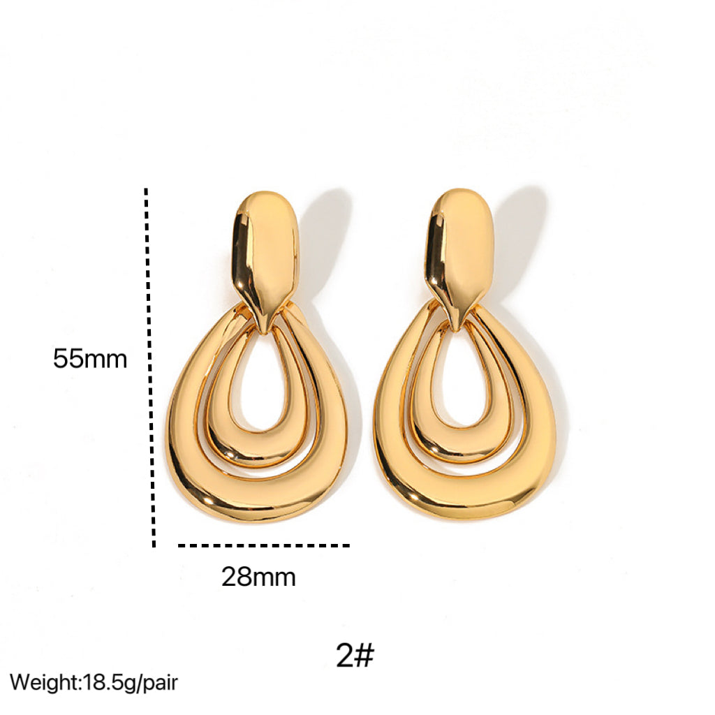 Pendientes Doble Gota Colgante | Acero Inoxidable Chapado en oro 18K