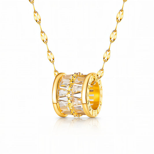 Collar Diseño Cilíndrico con Zirconias | Acero Inoxidable Chapado PVD en Oro 18K | Ajustable