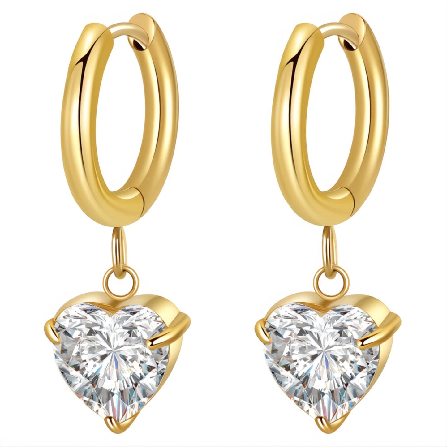 Pendientes Aura Corazón con Zirconias | Acero Inoxidable Chapado PVD Oro 18K | Colgantes