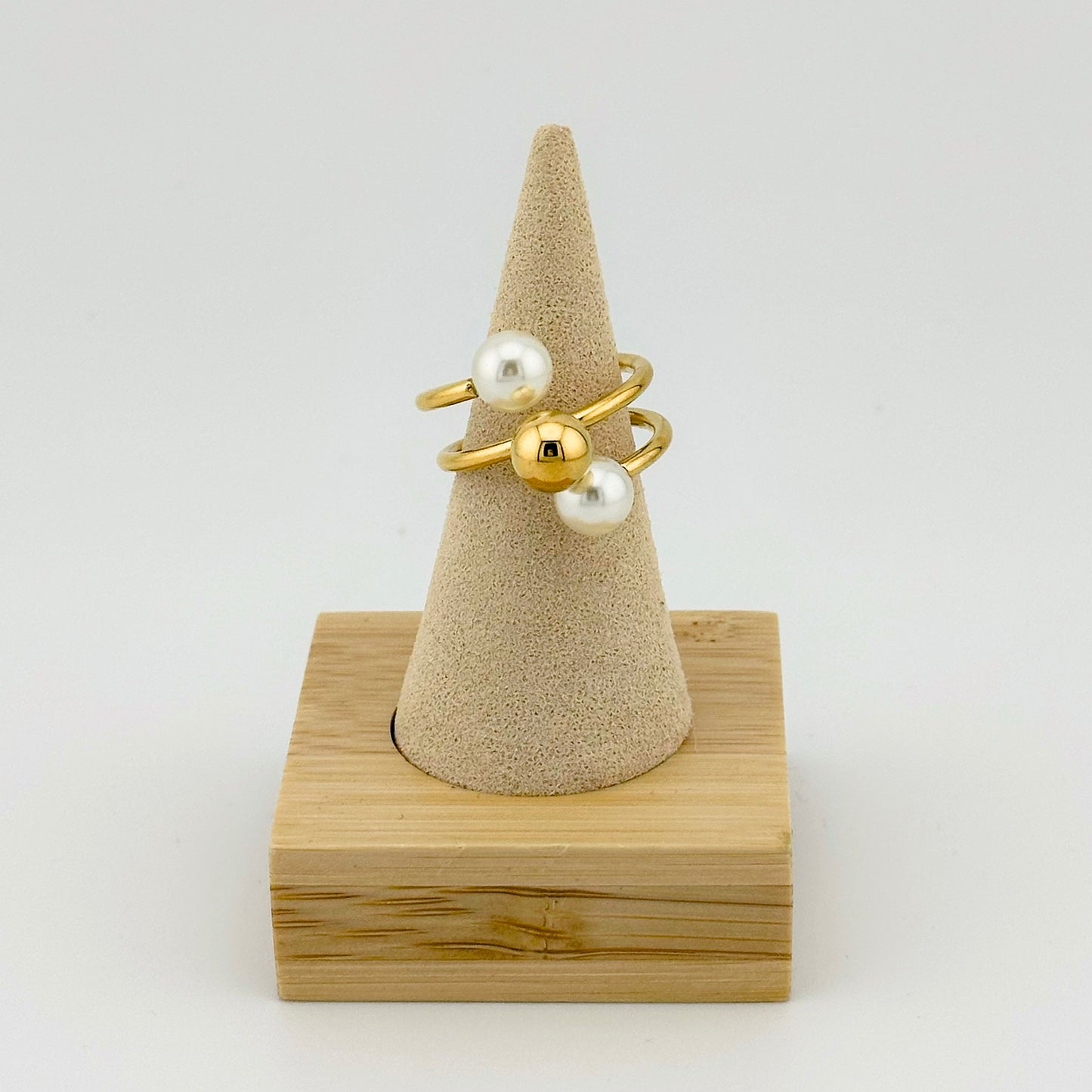 Anillo Geométrico con Perlas – Mujer | Acero Inoxidable | Chapado Oro 18K