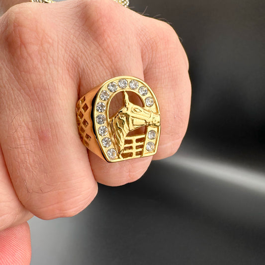 Anillo Hip Hop Herradura con Zirconias – Hombre | Acero Inoxidable Chapado PVD Oro 18K