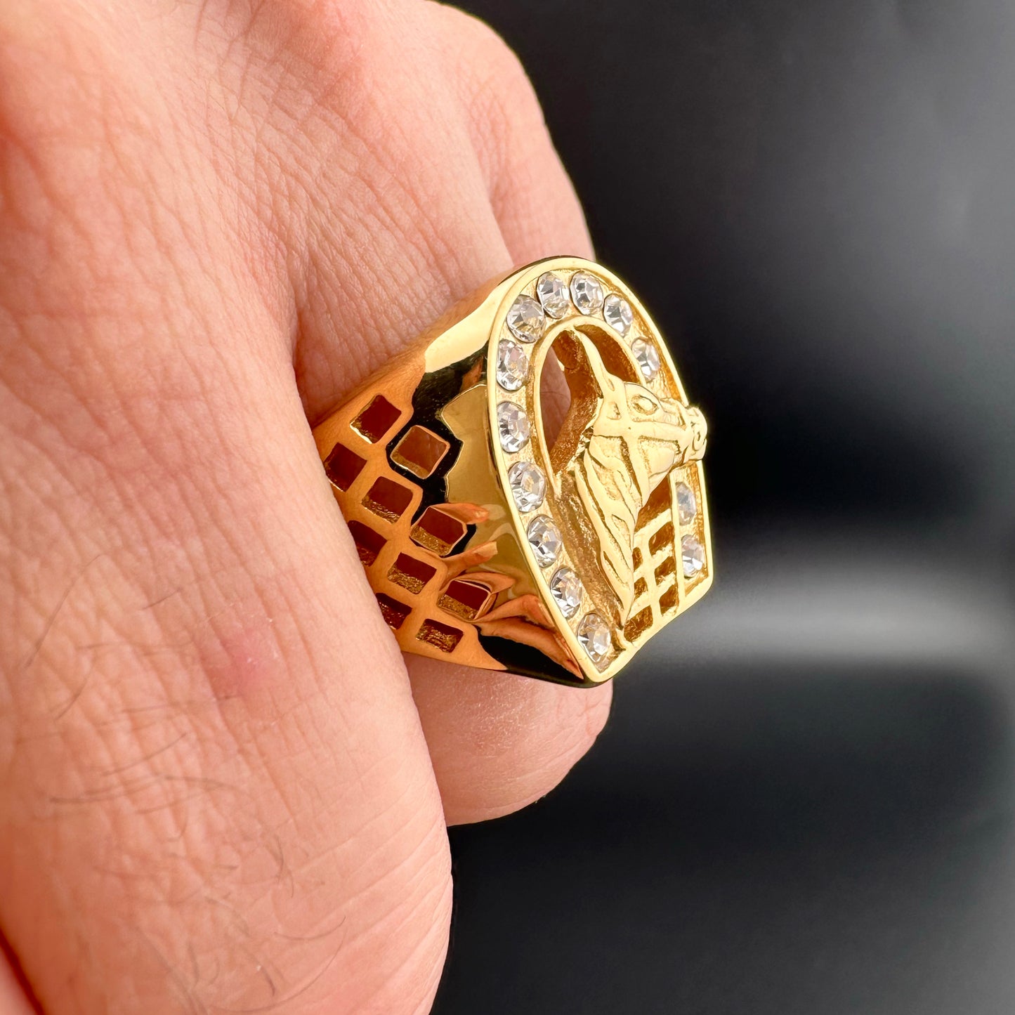 Anillo Hip Hop Herradura con Zirconias – Hombre | Acero Inoxidable Chapado PVD Oro 18K