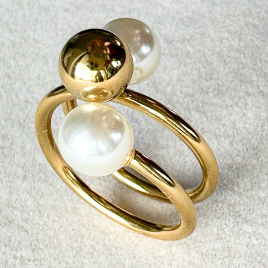 Anillo Geométrico con Perlas – Mujer | Acero Inoxidable | Chapado Oro 18K