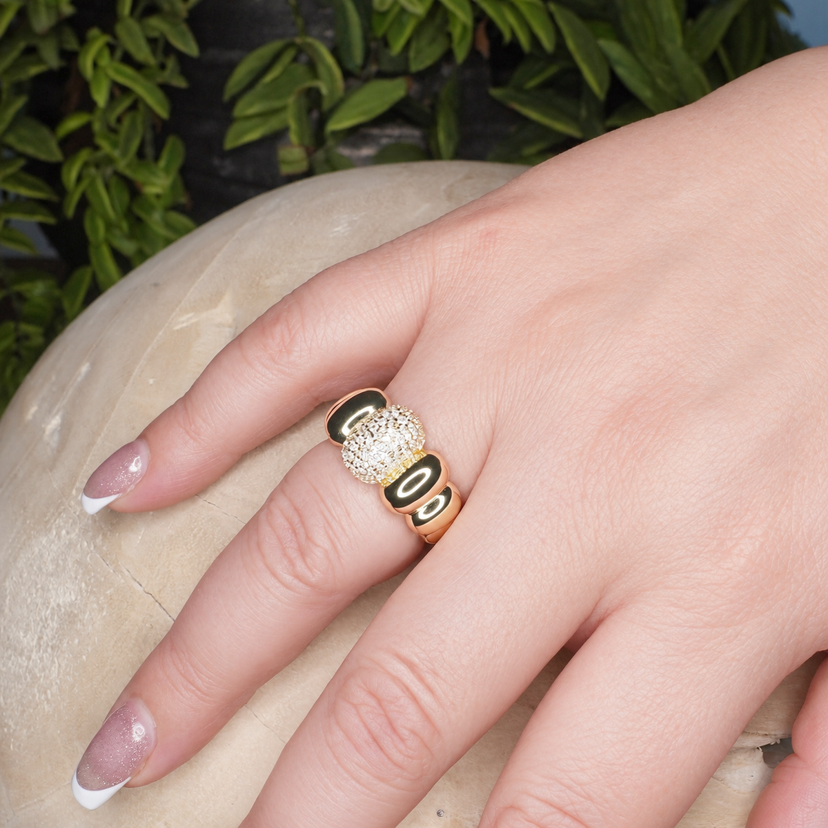 Anillo Domo con Pavé de Zirconias | Plata 925 Chapado en Oro 14K