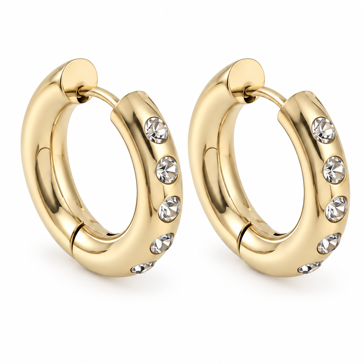 Pendientes de Aro con Zirconias | Acero Inoxidable con Chapado PVD en Oro 14K