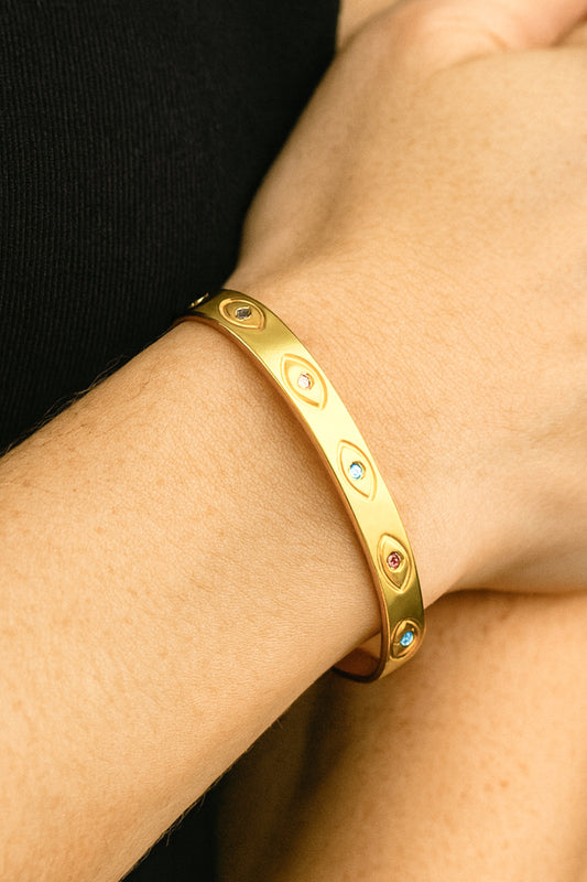 Brazalete Redondo con Zirconias – Unisex | Acero Inoxidable | Chapado Oro 18K