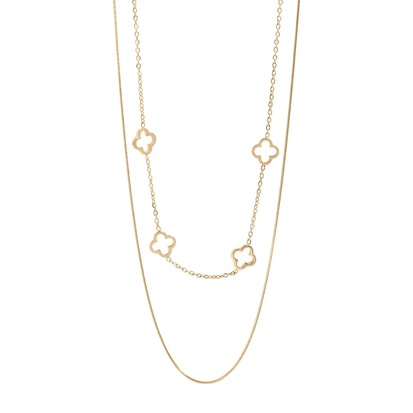 Collar Doble con Trébol Dorado – Mujer | Acero Inoxidable | Chapado Oro 18K | Ajustable