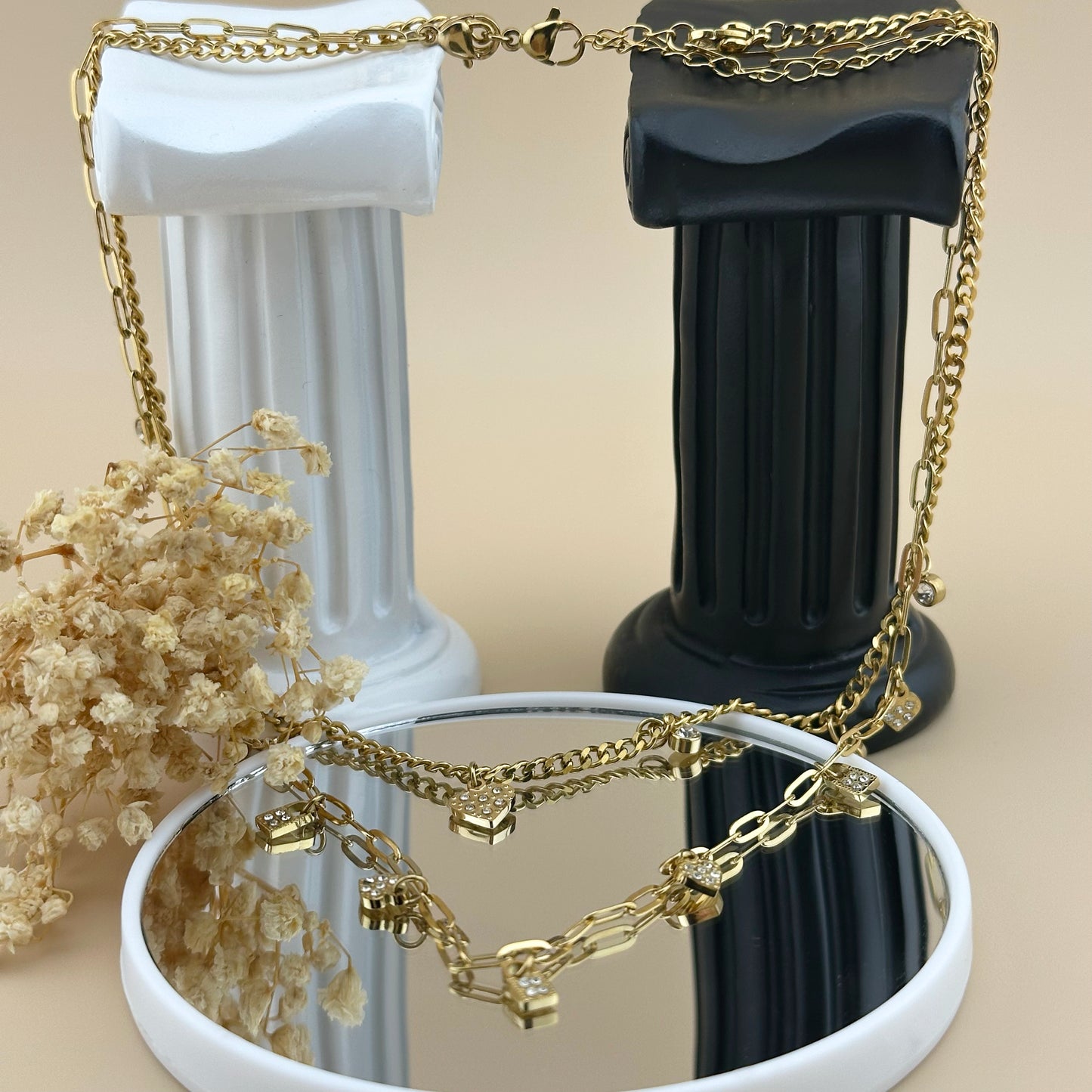 Collar Doble Corazón & Candado Convertible – Mujer | Acero Inoxidable | Ajustable