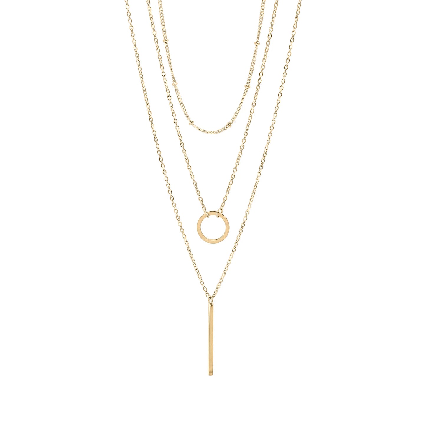 Collar 3 Capas con Argolla y Barra – Mujer | Acero Inoxidable | Chapado Oro 18K | Ajustable