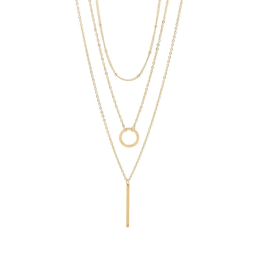 Collar 3 Capas con Argolla y Barra – Mujer | Acero Inoxidable | Chapado Oro 18K | Ajustable