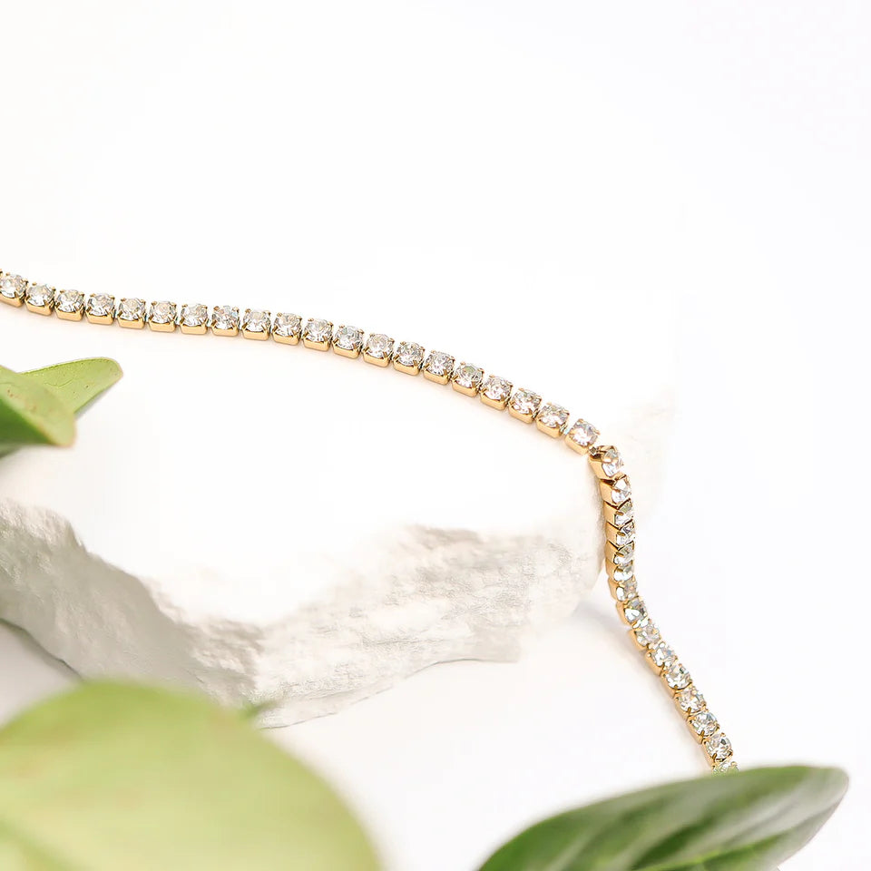 Cadena Tennis con Zirconias – Mujer | Acero Inoxidable | Chapado Oro 18K | 3mm | Ajustable