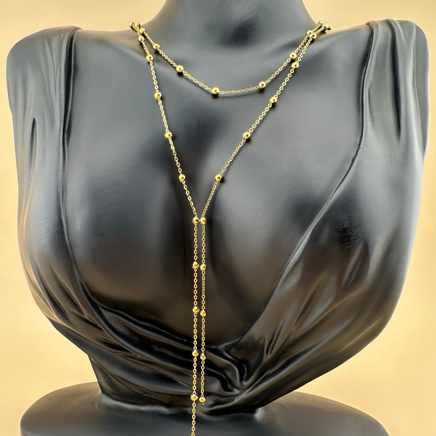 Collar Lariat en Capas – Mujer | Acero Inoxidable | Chapado Oro 18K | Ajustable | Con Caída