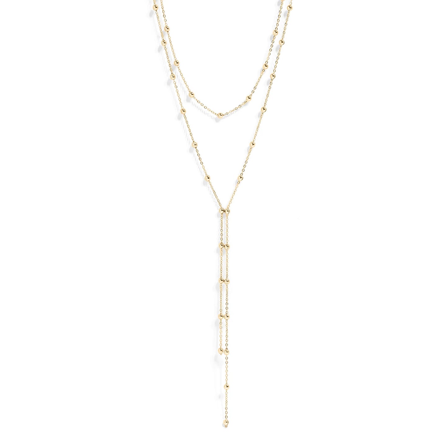 Collar Lariat en Capas – Mujer | Acero Inoxidable | Chapado Oro 18K | Ajustable | Con Caída