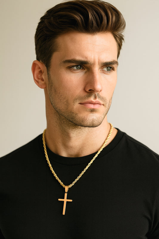 Collar Clásico con Dije de Cruz Unisex | Acero Inoxidable | Chapado Oro 18K