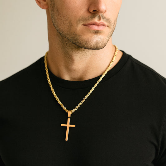 Collar Clásico con Dije de Cruz Unisex | Acero Inoxidable | Chapado Oro 18K