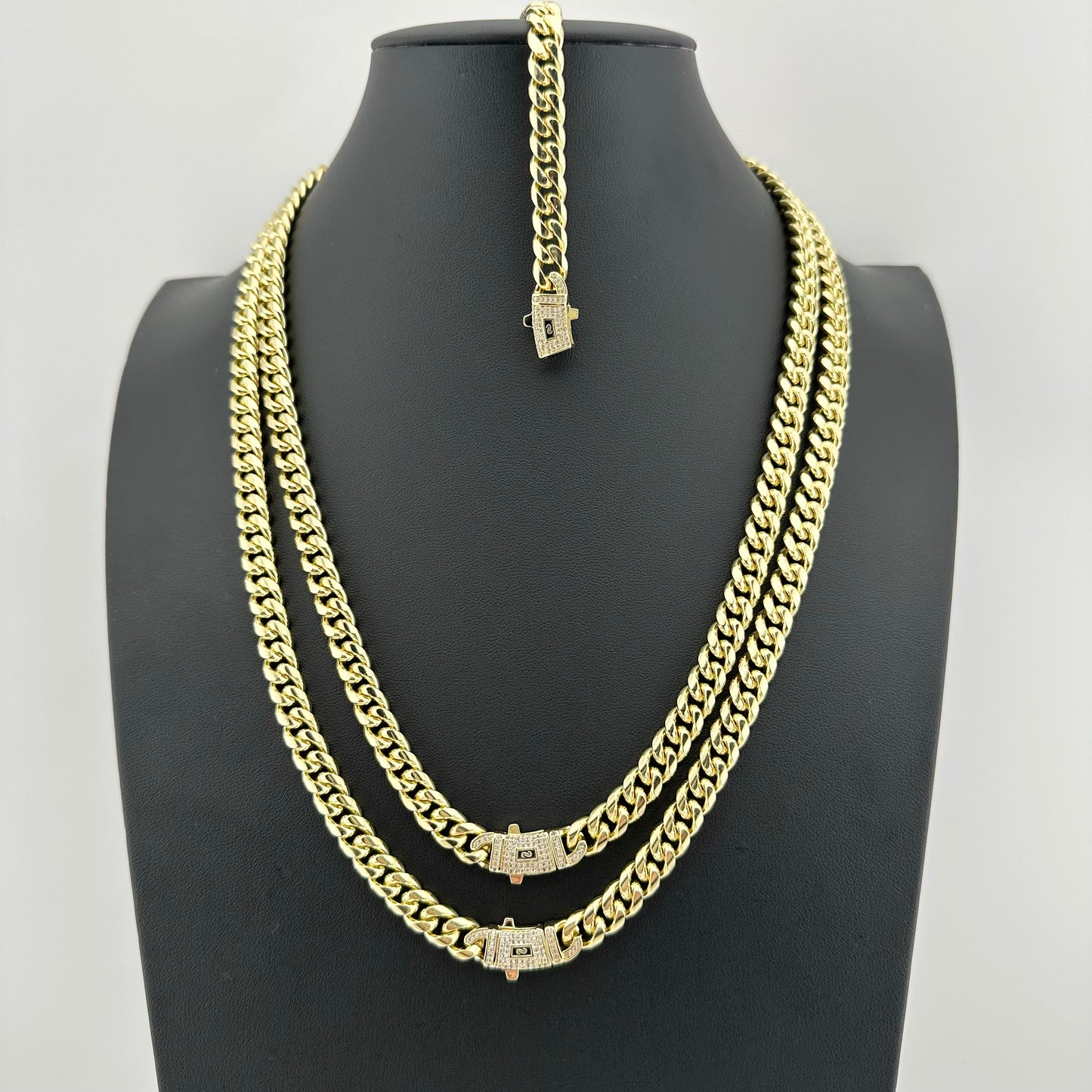 Conjunto Mónaco con Zirconias - Unisex - Cadena + Pulsera | Acero Inoxidable | Chapado Oro 14K