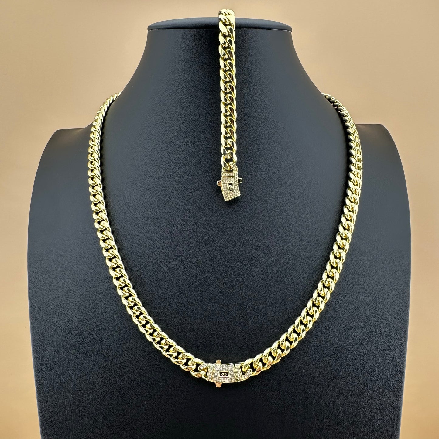 Conjunto Mónaco con Zirconias - Unisex - Cadena + Pulsera | Acero Inoxidable | Chapado Oro 14K