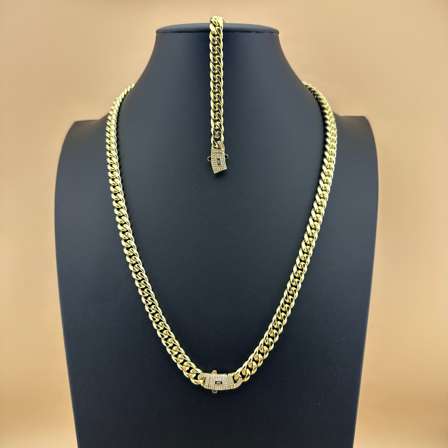 Conjunto Mónaco con Zirconias - Unisex - Cadena + Pulsera | Acero Inoxidable | Chapado Oro 14K