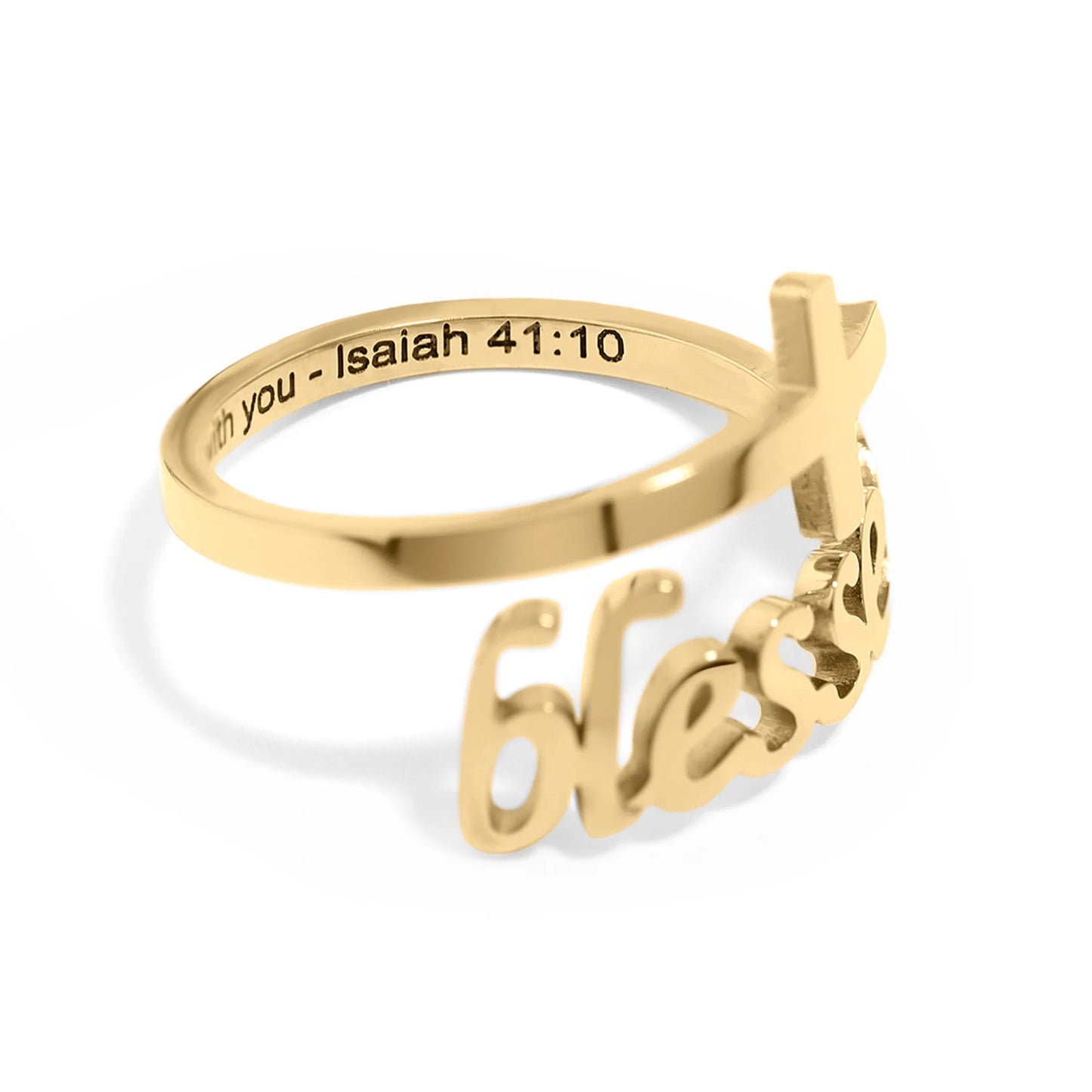 Anillo Blessed con Grabado | Acero Inoxidable Chapado en oro 18K | Ajustable