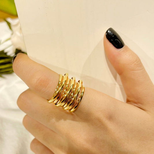 Anillo Espiral Dorado | Acero Inoxidable Chapado PVD en Oro 14K