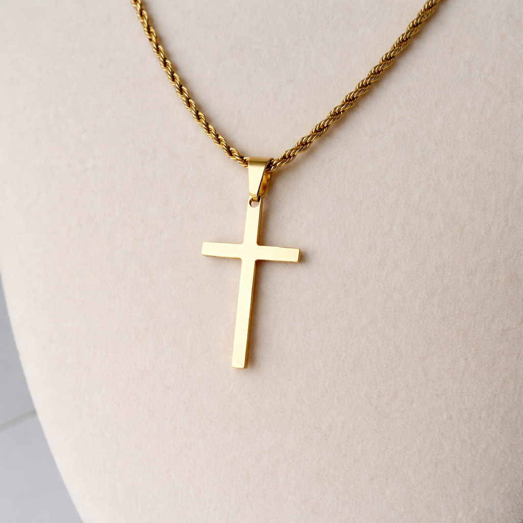 Collar Twist con Dije de Cruz | Acero Inoxidable Chapado Oro 18K