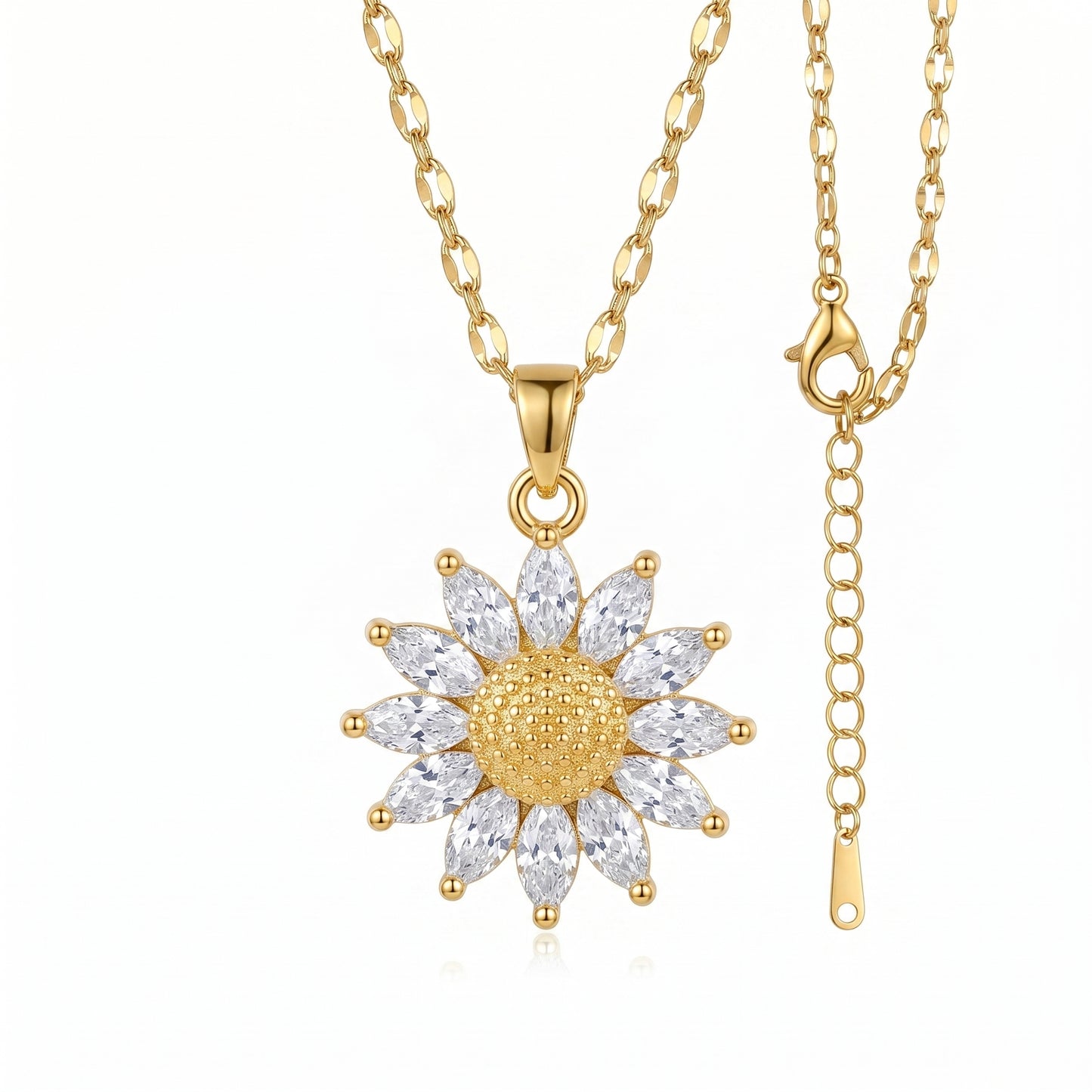 Collar Girasol con Zirconias | Acero Inoxidable Chapado PVD en Oro 18K | Ajustable