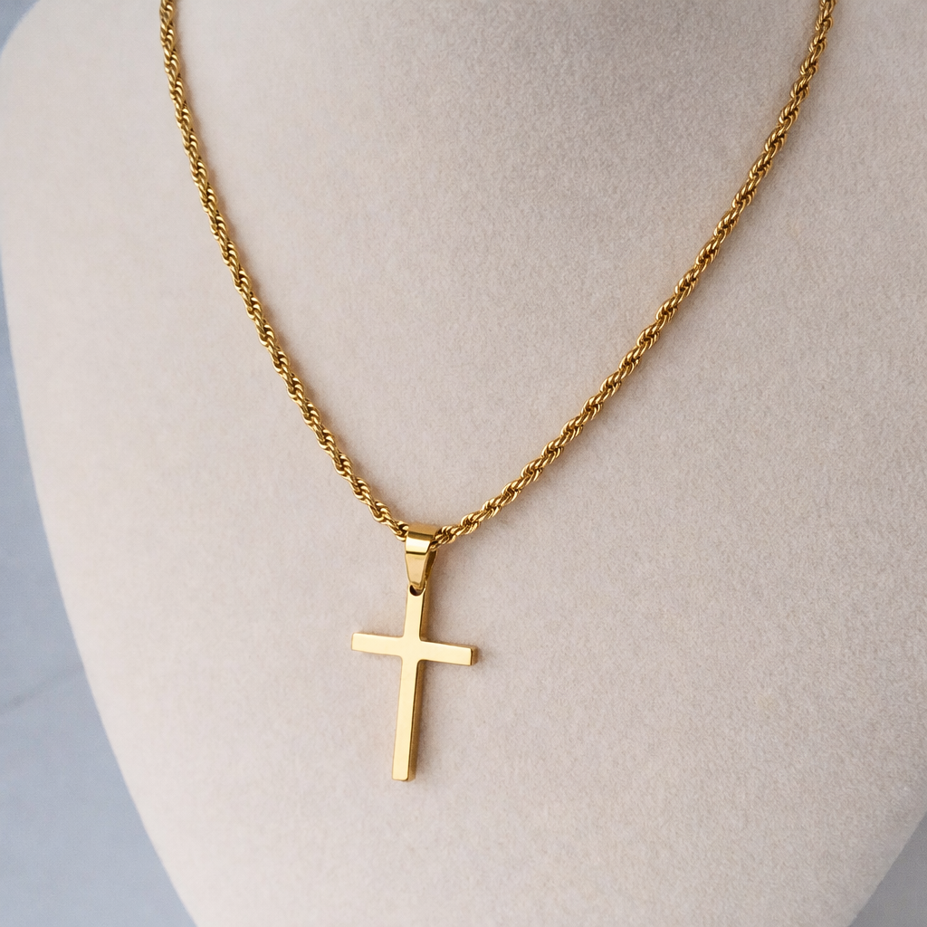 Collar Twist con Dije de Cruz | Acero Inoxidable Chapado Oro 18K