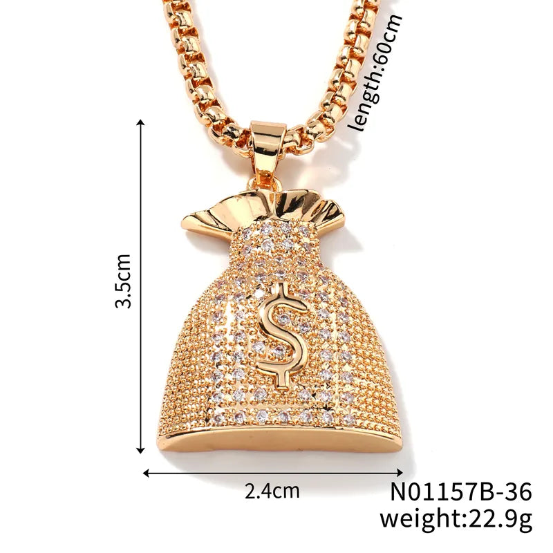 Collar Hip Hop con Dije Bolsa de Dinero con Zirconias | Chapado en Oro 14K