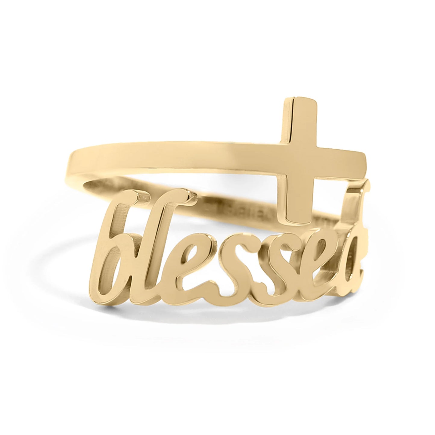 Anillo Blessed con Grabado | Acero Inoxidable Chapado en oro 18K | Ajustable