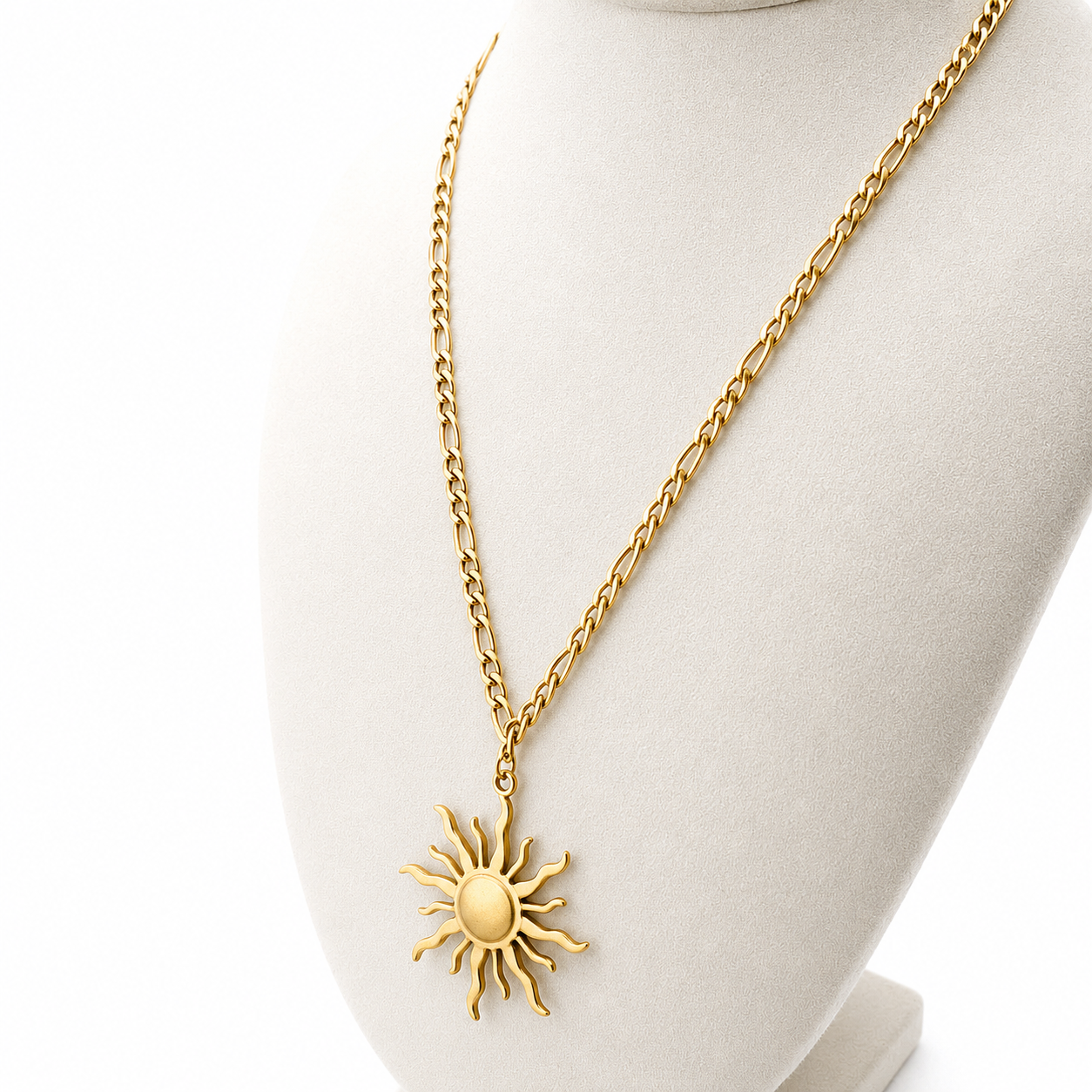 Collar Sol con Cadena Fígaro | Acero Inoxidable Chapado en Oro 18K | Ajustable