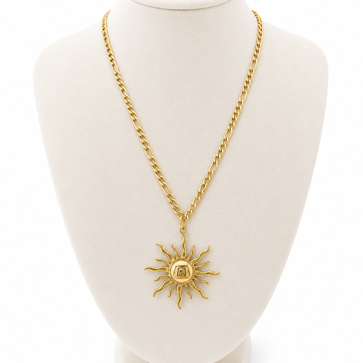 Collar Sol con Cadena Fígaro | Acero Inoxidable Chapado en Oro 18K | Ajustable