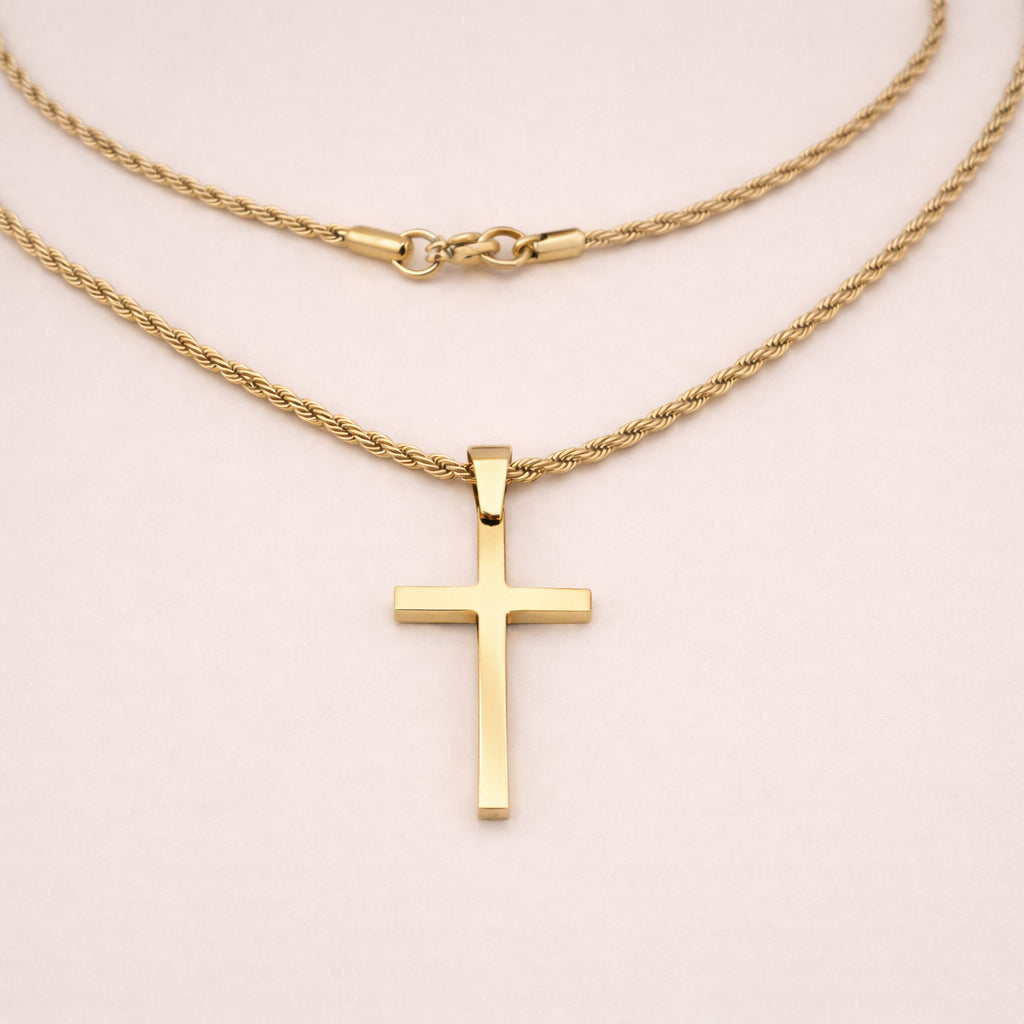 Collar Twist con Dije de Cruz | Acero Inoxidable Chapado Oro 18K