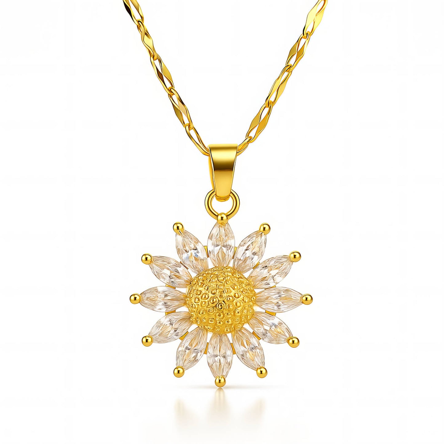 Collar Girasol con Zirconias | Acero Inoxidable Chapado PVD en Oro 18K | Ajustable