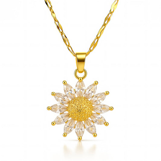 Collar Girasol con Zirconias | Acero Inoxidable Chapado PVD en Oro 18K | Ajustable