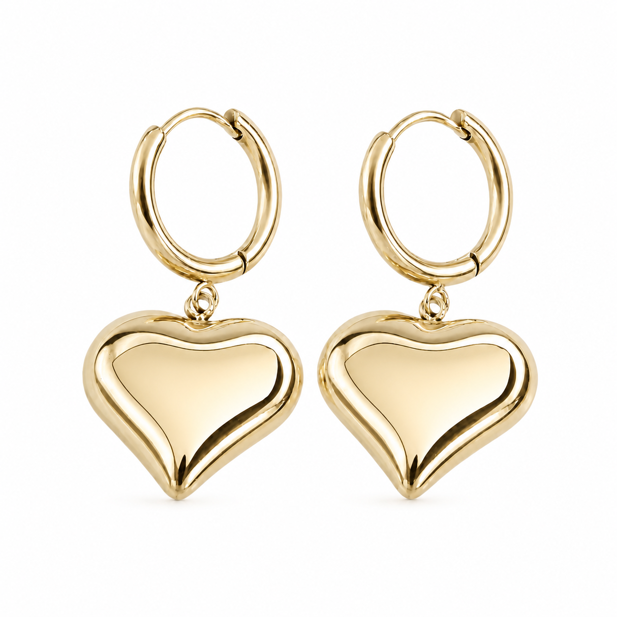 Pendientes Huggies Colgantes Corazón | Acero Inoxidable Chapado PVD en Oro 14K