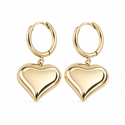 Pendientes Huggies Colgantes Corazón | Acero Inoxidable Chapado PVD en Oro 14K