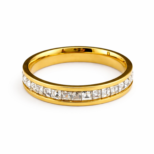 Anillo con Zirconias | Acero Inoxidable Chapado en oro 18K
