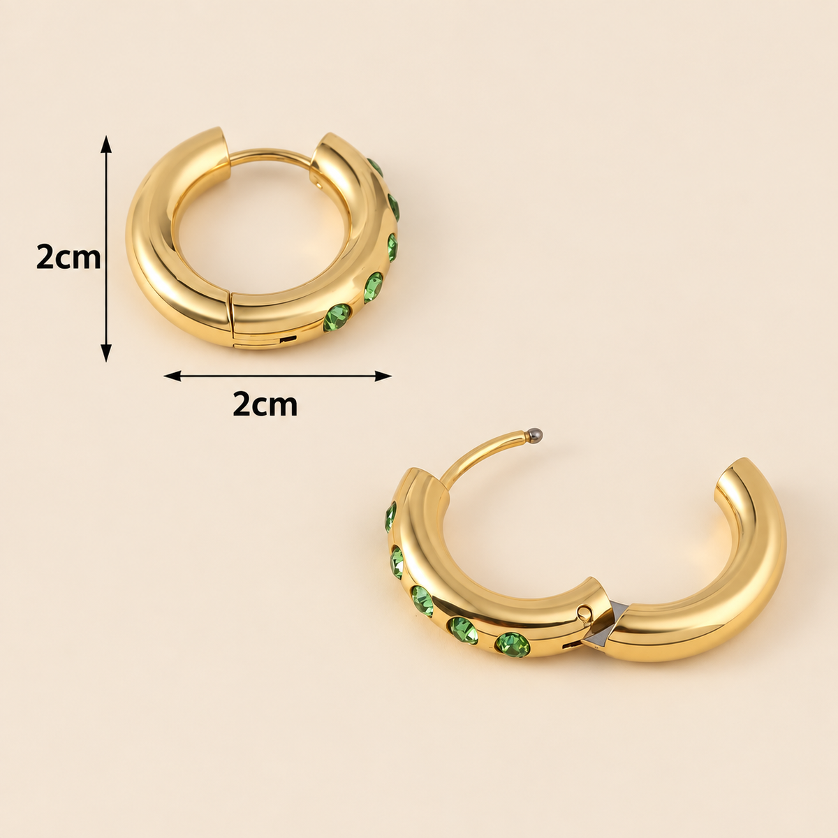 Pendientes de Aro con Zirconias | Acero Inoxidable con Chapado PVD en Oro 14K