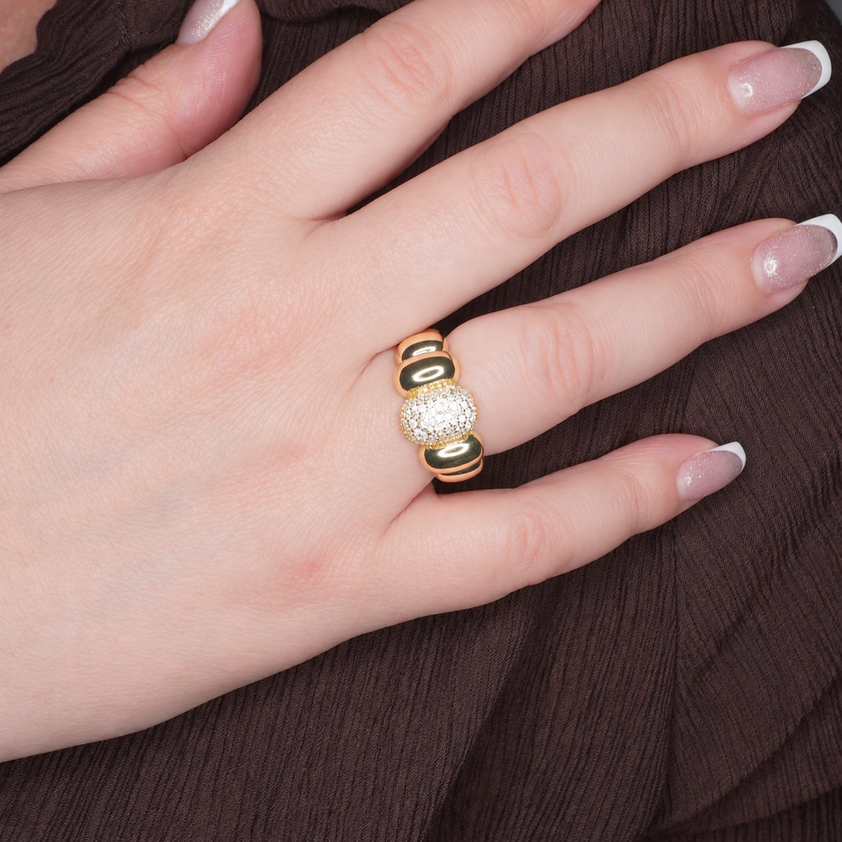 Anillo Domo con Pavé de Zirconias | Plata 925 Chapado en Oro 14K