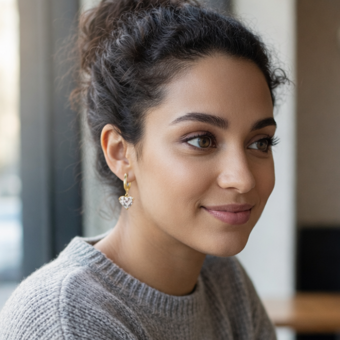 Pendientes Aura Corazón con Zirconias | Acero Inoxidable Chapado PVD Oro 18K | Colgantes