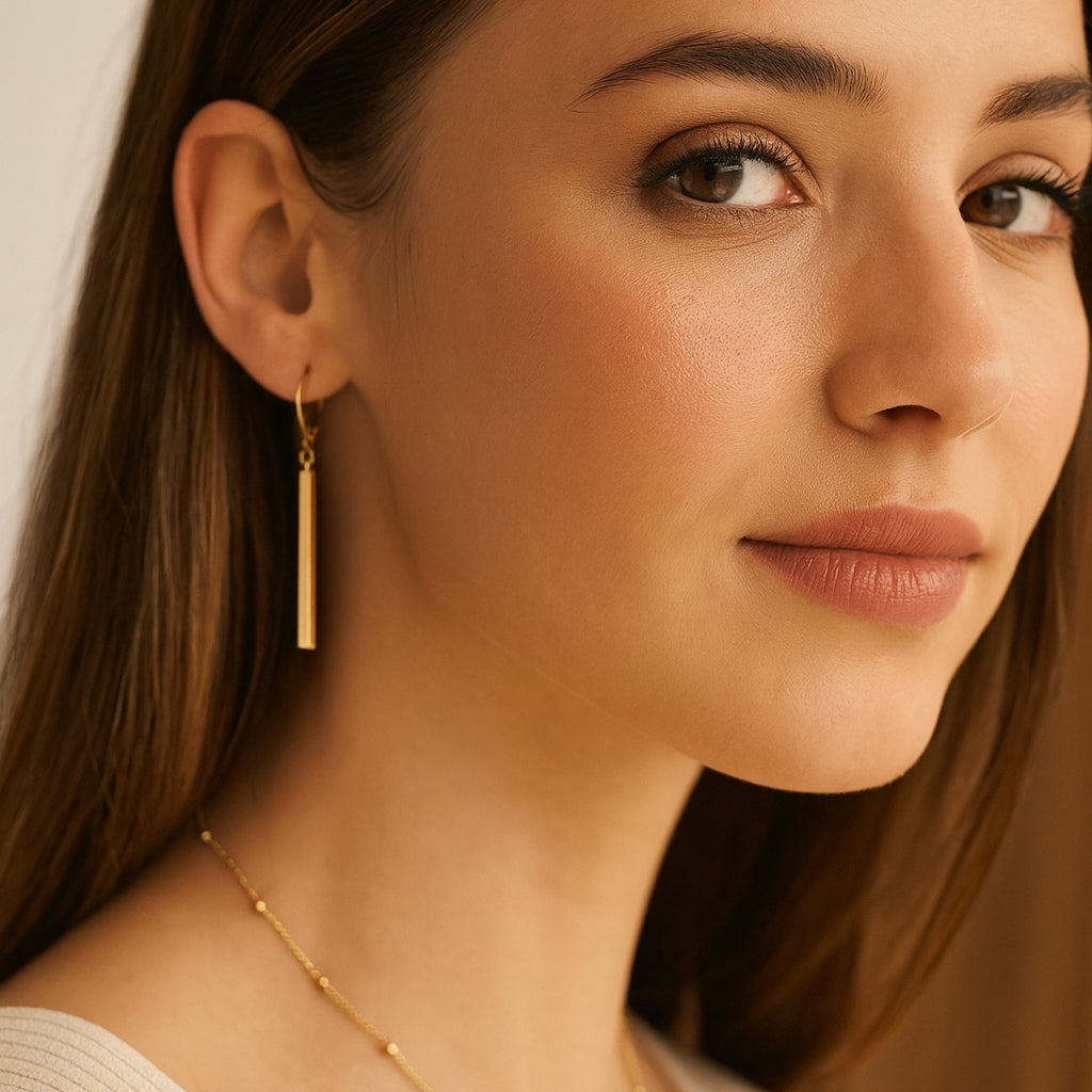 Pendientes Barra Colgante Vertical – Mujer | Acero Inoxidable | Chapado Oro 18K | Ajustable