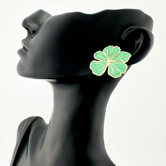 Pendientes Flor Verde – Mujer | Acero Inoxidable | Chapado Oro 14K
